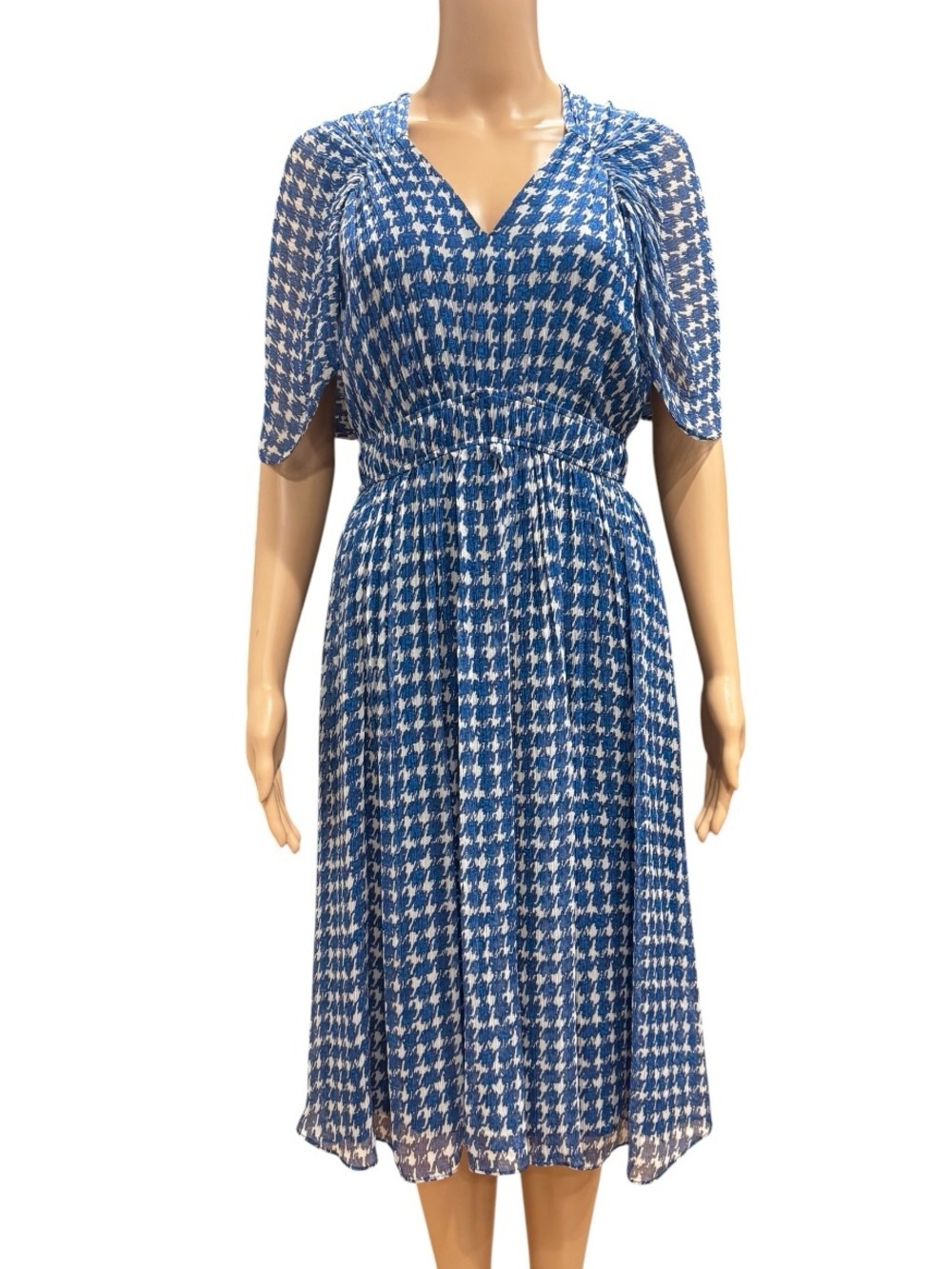 The Fold London Athens dress silk Georgette houndstooth blue size 4